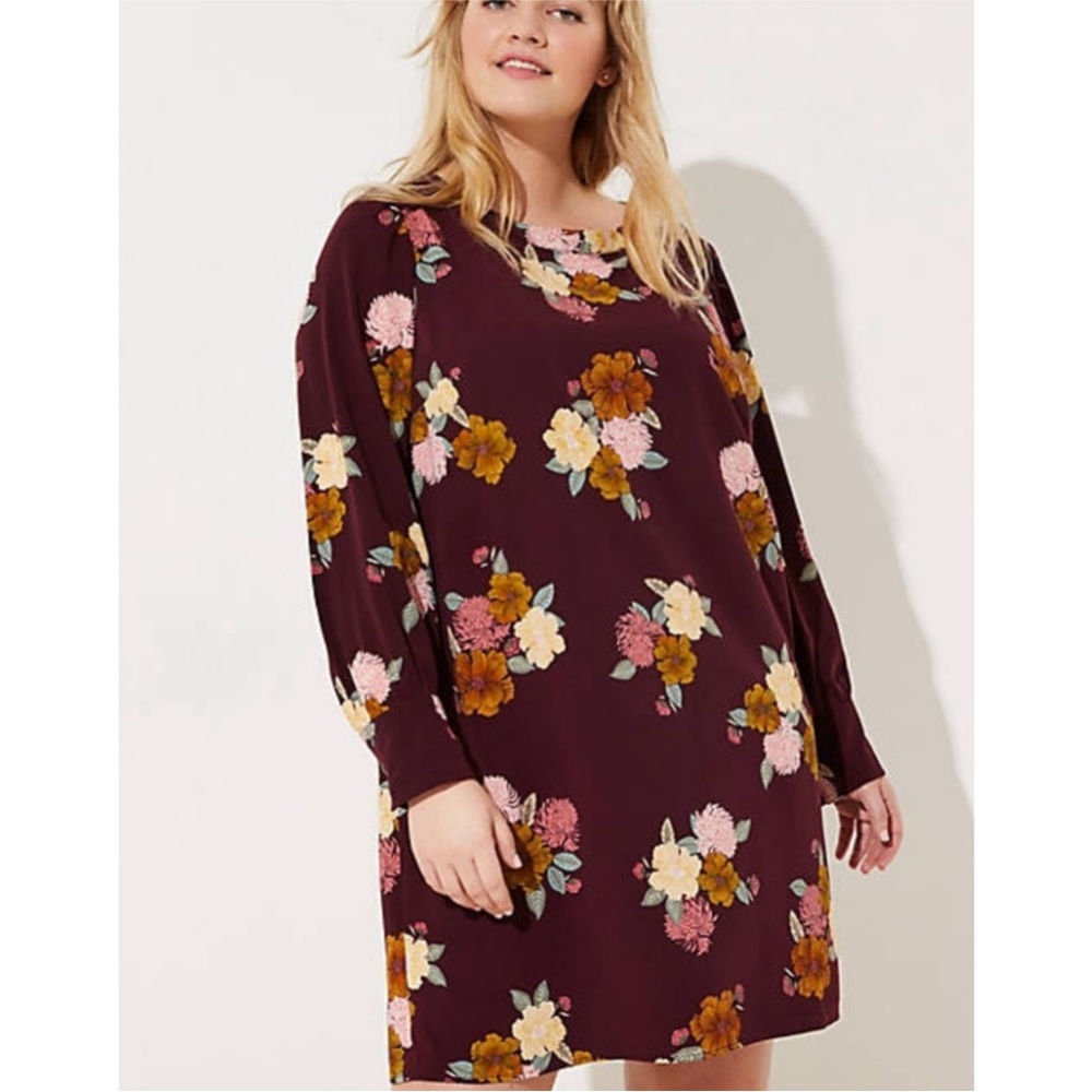 LOFT Burgundy Floral Shift Dress